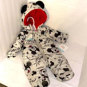 Disney Mickey Mouse One Piece winter soft insulated Suit Baby NWT 0/3 or 6/9M